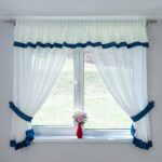 Perdea bucătărie mini Inza albastru M28, lățime 280 cm, înălțime 150 cm