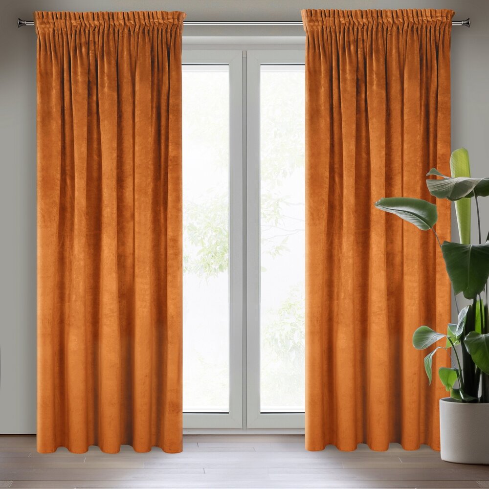 Draperie catifea portocalie Ria 140x270 cm cu bandă de prindere