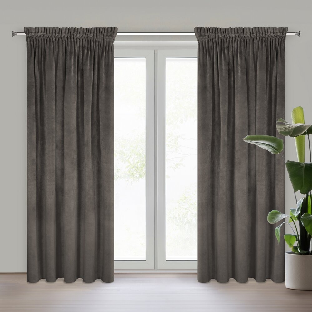 Draperie catifea gri închis Ria 140x270 cm cu bandă de prindere