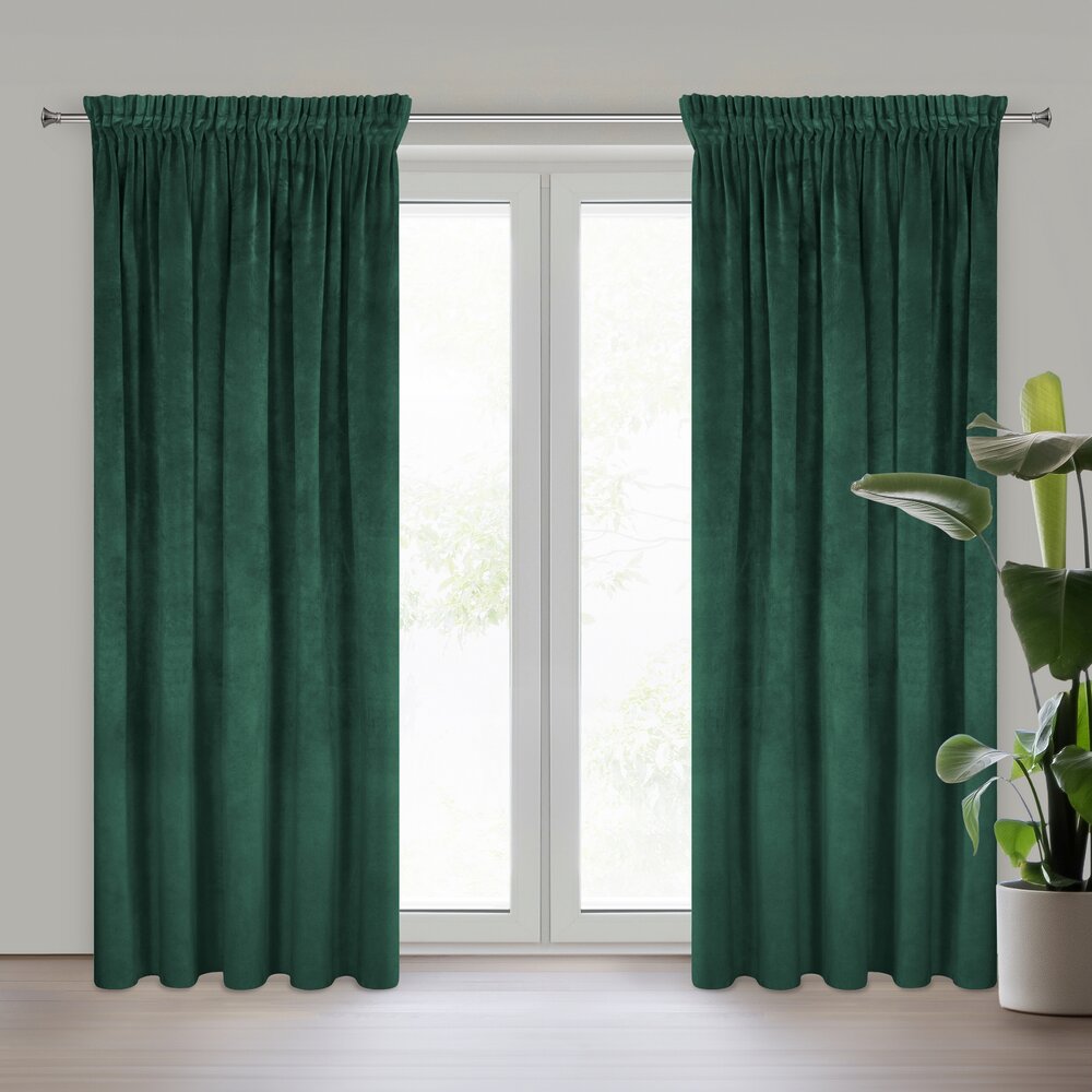 Draperie catifea verde smarald Ria 140x270 cm cu bandă de prindere