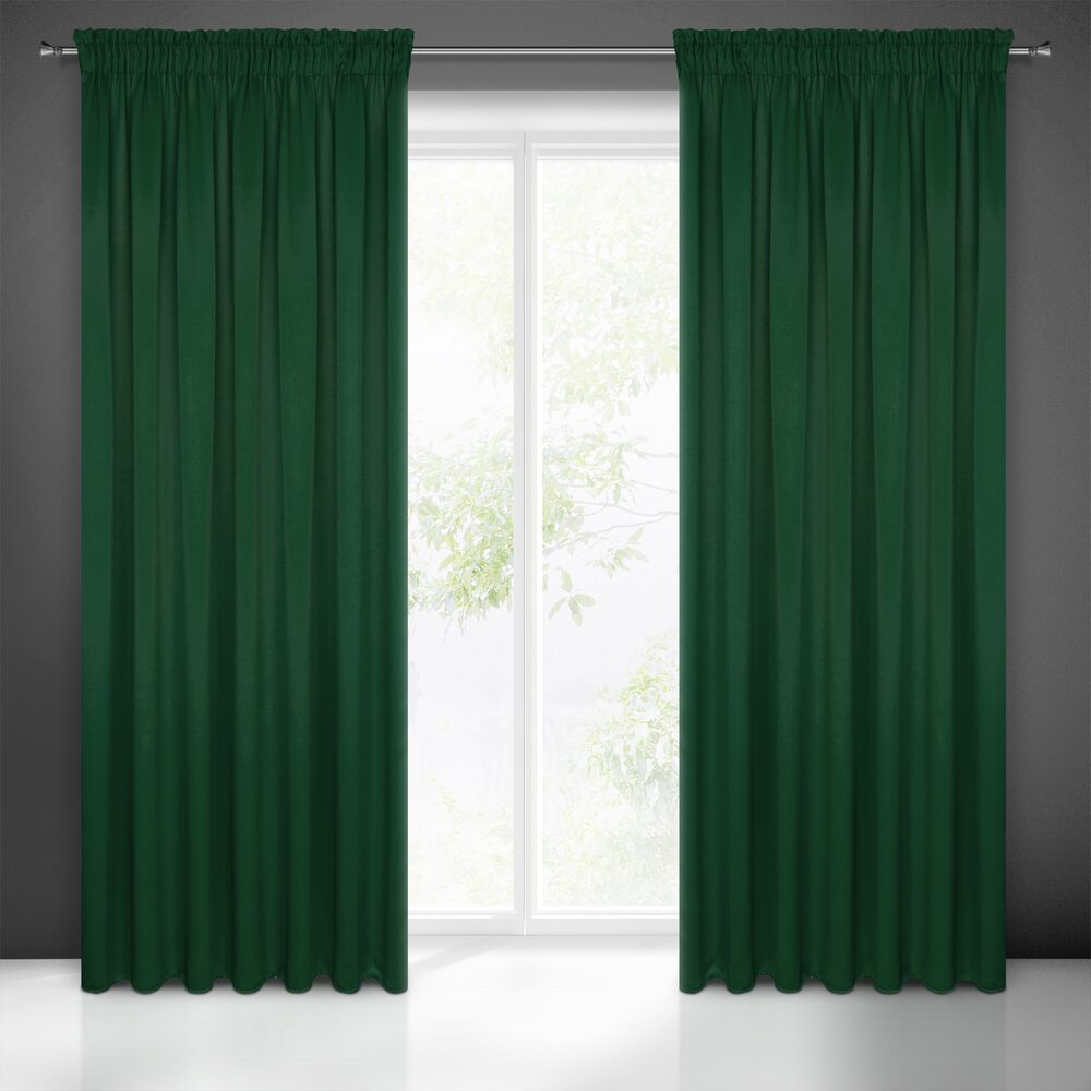 Draperie opaca verde intens Logan 135x270 cm neteda, semi-mata, cu banda de prindere