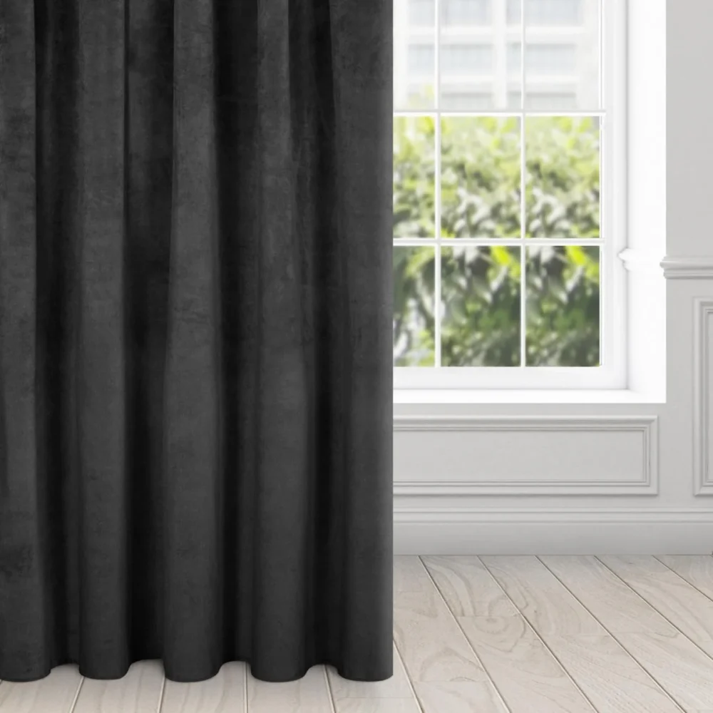 Draperie catifea neagra Ria 140x270 cm cu bandă de prindere