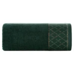 Prosop bumbac verde inchis Layla cu bordura decorativa lucioasa