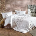 Lenjerie de pat 6 piese Mimoza din satin brodat, 220x200 cm