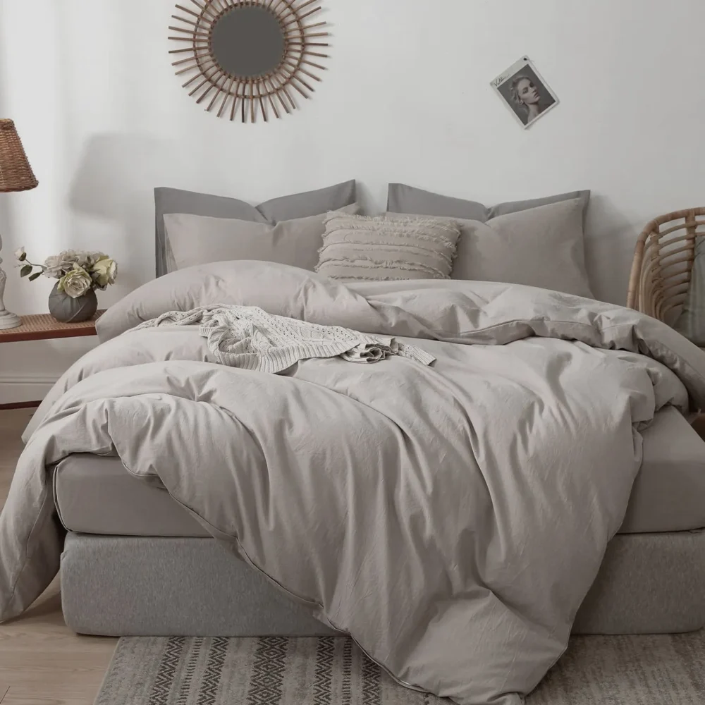 Lenjerie de pat uni-bej din percale - imagine 3