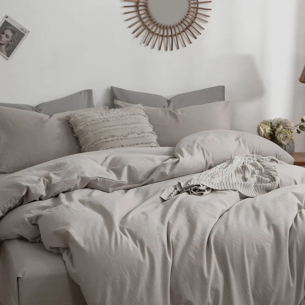 Lenjerie de pat uni-bej din percale - imagine 4