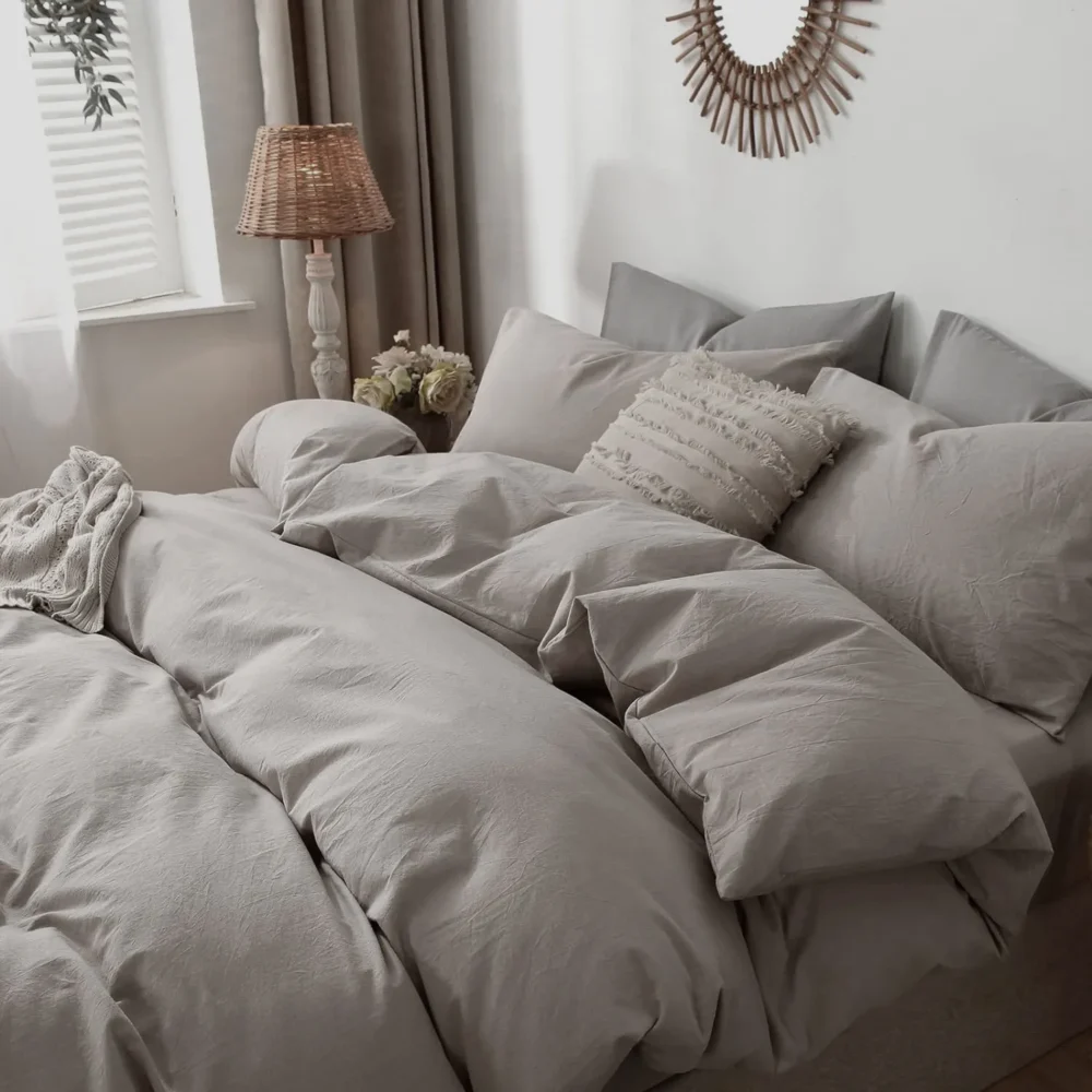 Lenjerie de pat uni-bej din percale - imagine 5