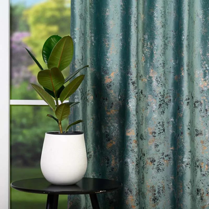 Draperie catifea Sierra culoare turcoaz cu model